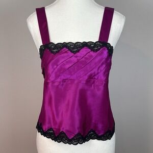 VTG Victoria Secret Women's Purple Black lace Trim Camisole‎ Tank SM whimsigoth